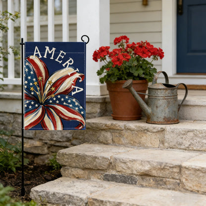 4th of July Yard Flags Red White and Blue Flower Dog Patriotic Garden Flag for Lawn Outdoor Holiday Decorations