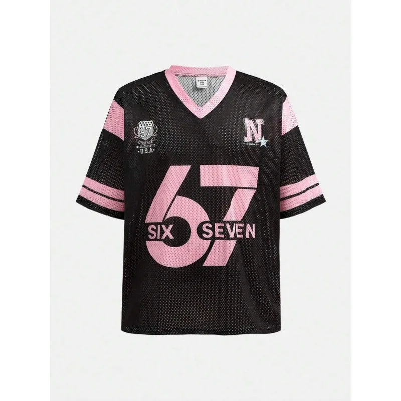 Six Seven New York Leopard Print Jersey T-Shirt Women Retro Streetwear Oversized Casual Graphic Tee