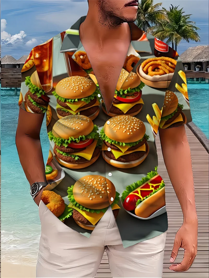 Tropical Pink Hawaiian Shirt Cartoon Tie Print Casual Beach Party Top