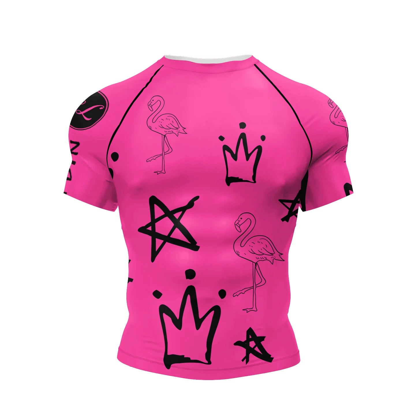 Pink BJJ Rash Guard Men Short Sleeve Jiu Jitsu Compression Training Shirt