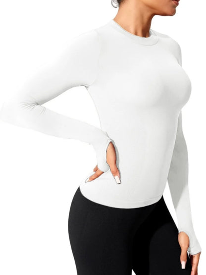 Women’s Seamless Long Sleeve Gym Top – Slim Fit Athletic Workout Shirt for Yoga & Fitness