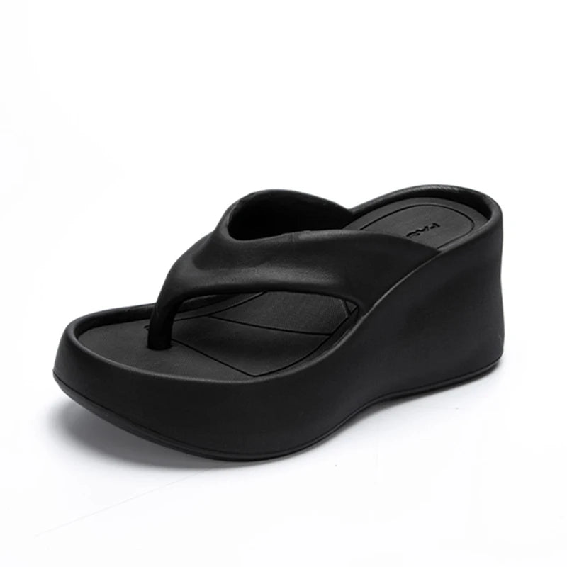 Women's Clip Toe Wedge Flip Flops 2026 Summer Chunky Platform Beach Sandals Woman Thick Sole High Heeled Eva Slippers Slides