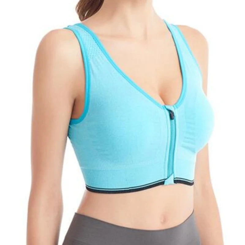 Women’s Front Zip Sports Bra – High Support Seamless Workout Bra for Yoga, Running & Fitness