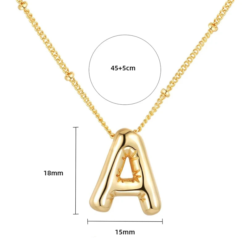 Personalized Bubble Initial Necklace – Gold Letter Pendant Necklace for Women Trendy Jewelry