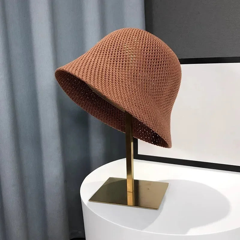 Women’s Knit Bucket Hat – Breathable Summer Crochet Fisherman Cap