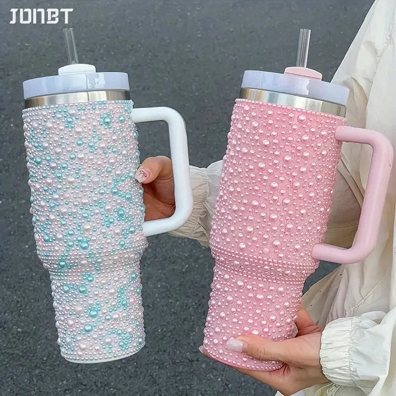 40oz Diamond Stainless Steel Tumbler with Handle Insulated Thermal Mug