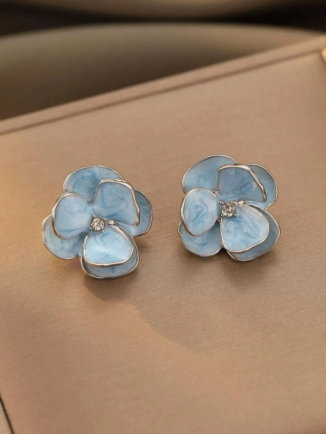 Blue Flower Stud Earrings – Elegant Floral Crystal Earrings for Women Vintage Jewelry