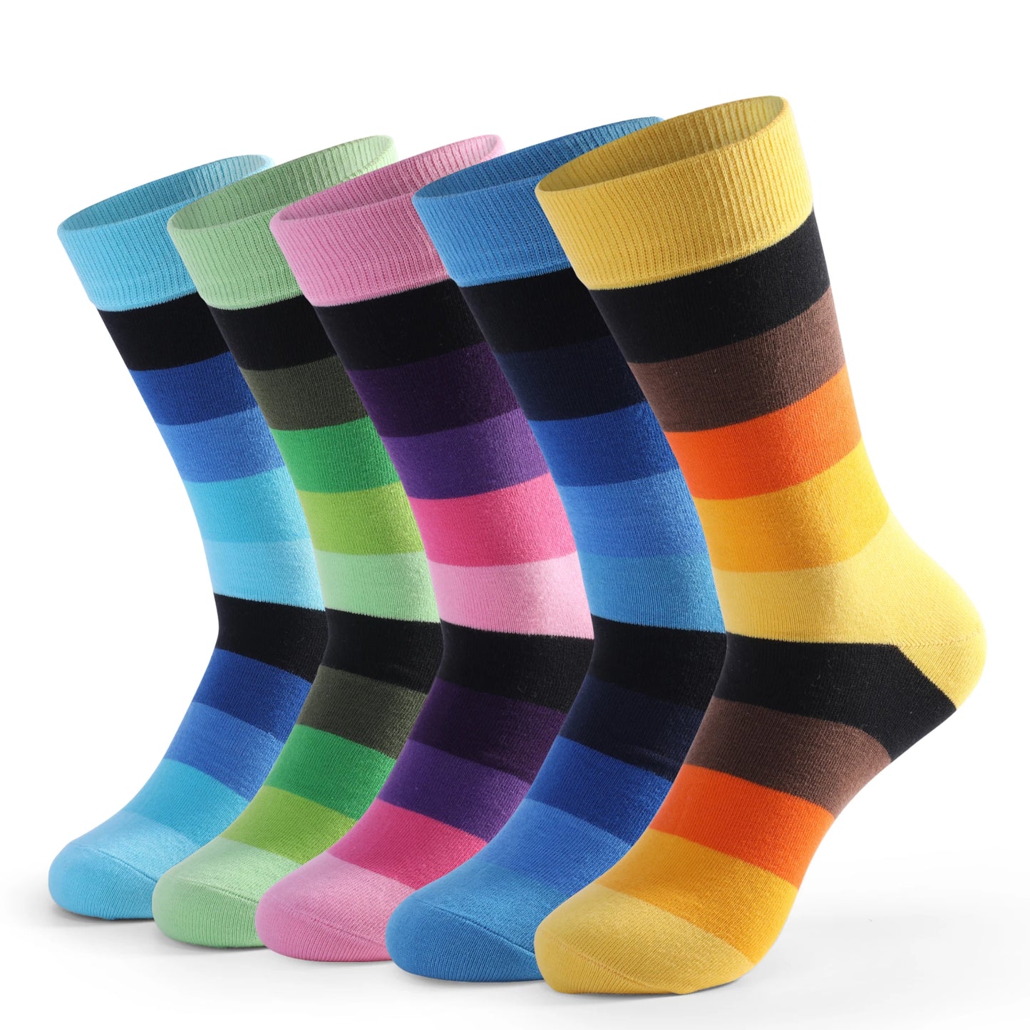 5 Pairs Men’s Dress Crew Socks Set – Classic Patterned Business Casual Socks