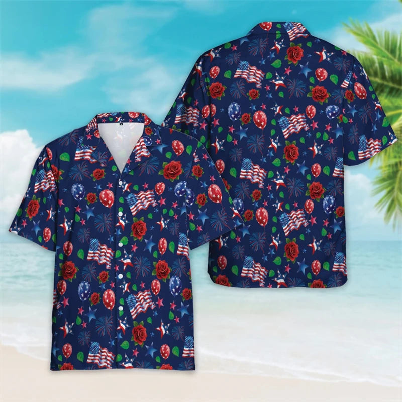 Patriotic American Flag Hawaiian Shirt – Men’s Summer Button Down Shirt