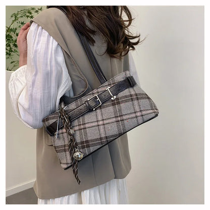 Plaid Shoulder Handbag – Cute Vintage Y2K Tote Purse for Women