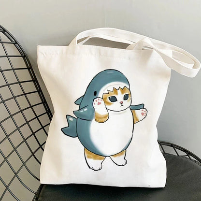 Kawaii Cats Cartoon Manga Tote Bag Beach Bag Shopper Bags Handbags Canvas Shoulder Bags Woman Shopping Bags High Capacity