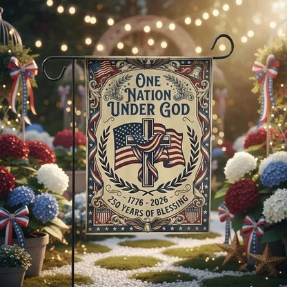USA 250 Years Garden Flag, Patriotic 4th of July Gift, One Nation Under God Flag