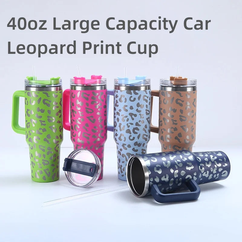 40oz Stainless Steel Vacuum Insulated Travel Mug with Handle Straw Lid