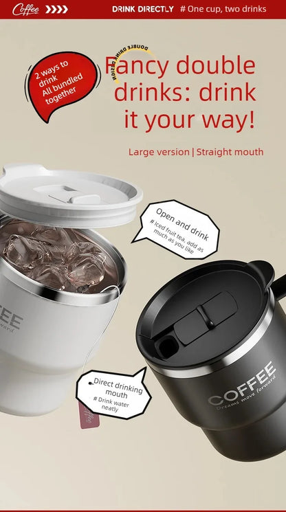 Insulated Coffee Mug with Straw – Stainless Steel Travel Cup for Coffee, Tea & Office Desk Drinkware