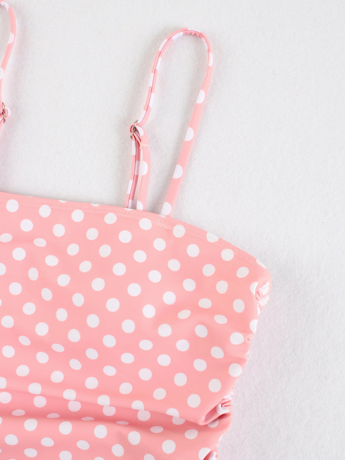 Pink Polka Dot High Cut Bikini Set Women Retro Ruched Swimwear Beach Outfit