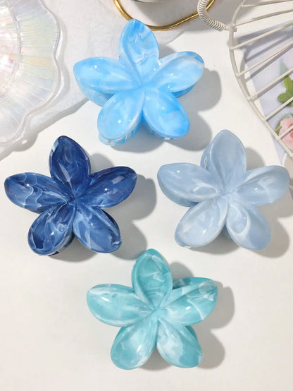 4PCS Boho Flower Hair Claw Clips – Marble Floral Shark Clips for Women Cute Hair Accessories