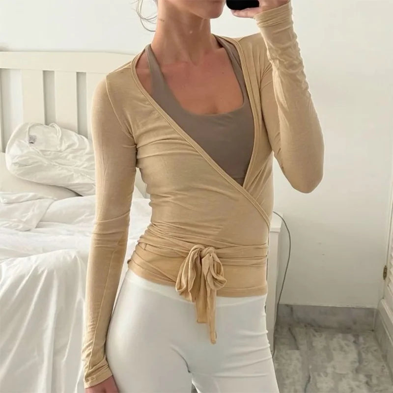 White Wrap Long Sleeve Yoga Top