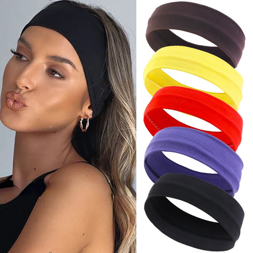 Stretch Sports Headband Set – Non Slip Wide Workout Headbands for Women & Men