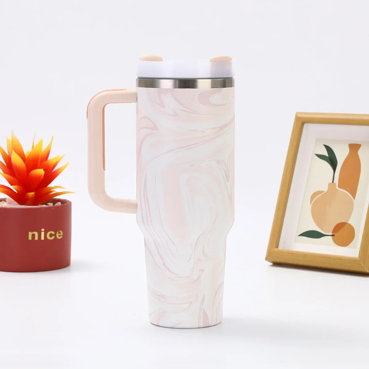 40oz 304 Stainless Steel Tumbler with Handle Straw Insulated Thermos Cup