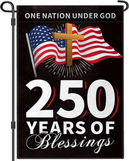 250th Anniversary USA Garden Flag 12x18 Inch 1776-2026 America 4th of July Decorations Flag Outdoor Banner Double Sided