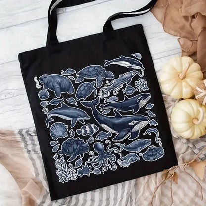 Marine Organism Tote Bags Vibrant Shark