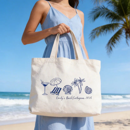 Personalized Coastal Doodle Tote Bag Last Toast on The Coast Destination Wedding Welcome Tote Coastal Bachelorette Party Item, Summer 2026