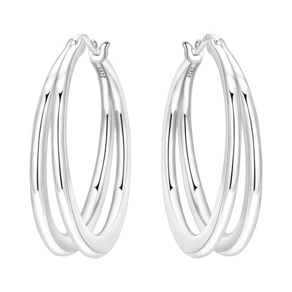 925 Sterling Silver Hoop Earrings – Minimalist Layered Huggie Earrings for Women