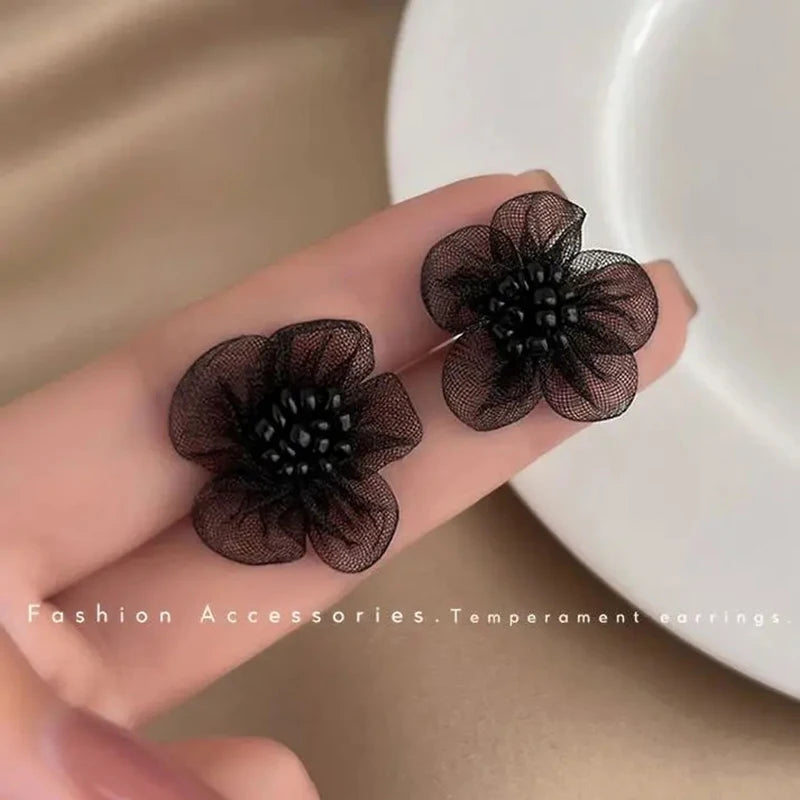 Blue Flower Stud Earrings – Elegant Floral Crystal Earrings for Women Vintage Jewelry