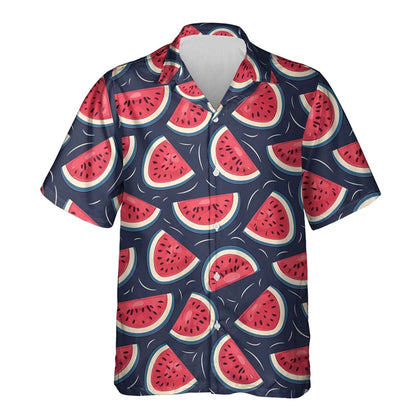 Watermelon Graphic Hawaiian Shirt 3D Fruit Print Summer Button Up Top