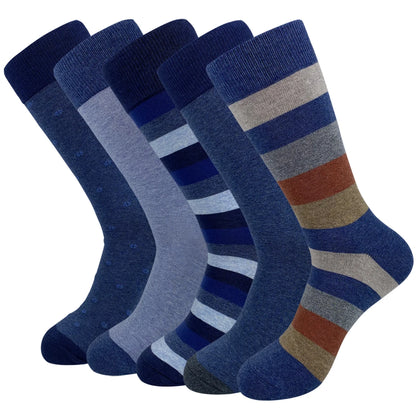 5 Pairs Men’s Dress Crew Socks Set – Classic Patterned Business Casual Socks