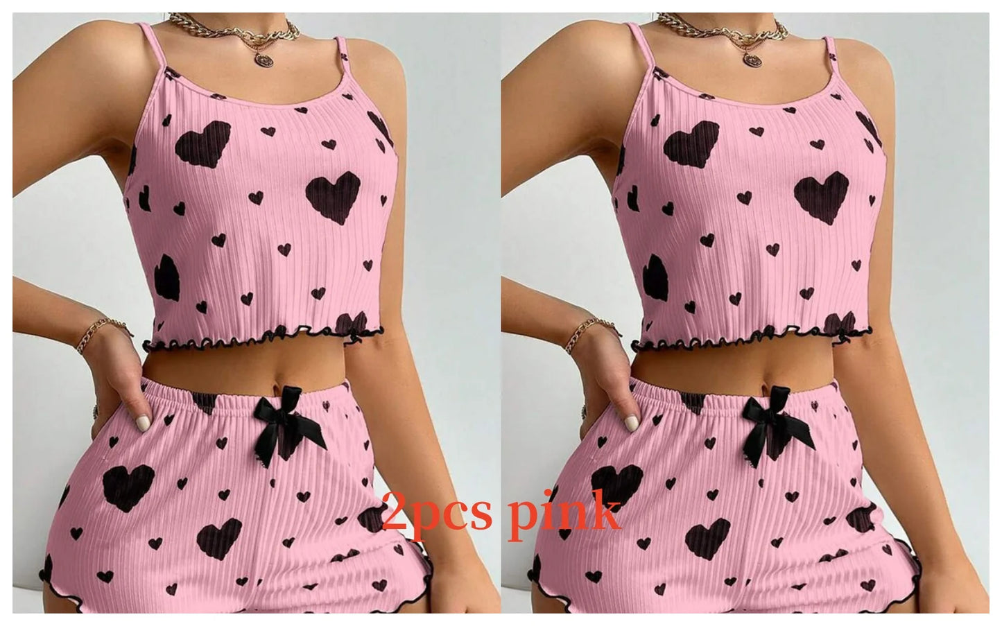 Cute Heart Print Pajama Romper – Women’s Sleeveless Summer Lounge Wear