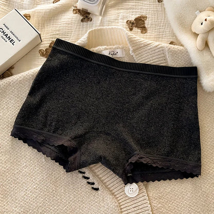 Cute Floral Lace Boyshort Panties – Soft Breathable Mid Waist Seamless Underwear for Women