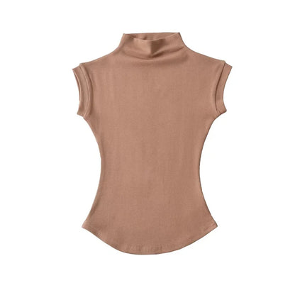 Women’s Sleeveless Turtleneck Top – Slim Fit Solid Basic Tee