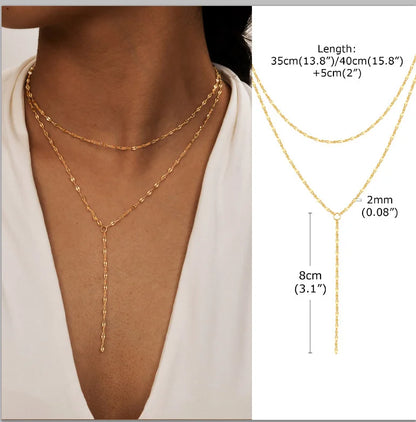 Gold Layered Y Necklace – Minimalist Dainty Lariat Necklace for Women Elegant Jewelry