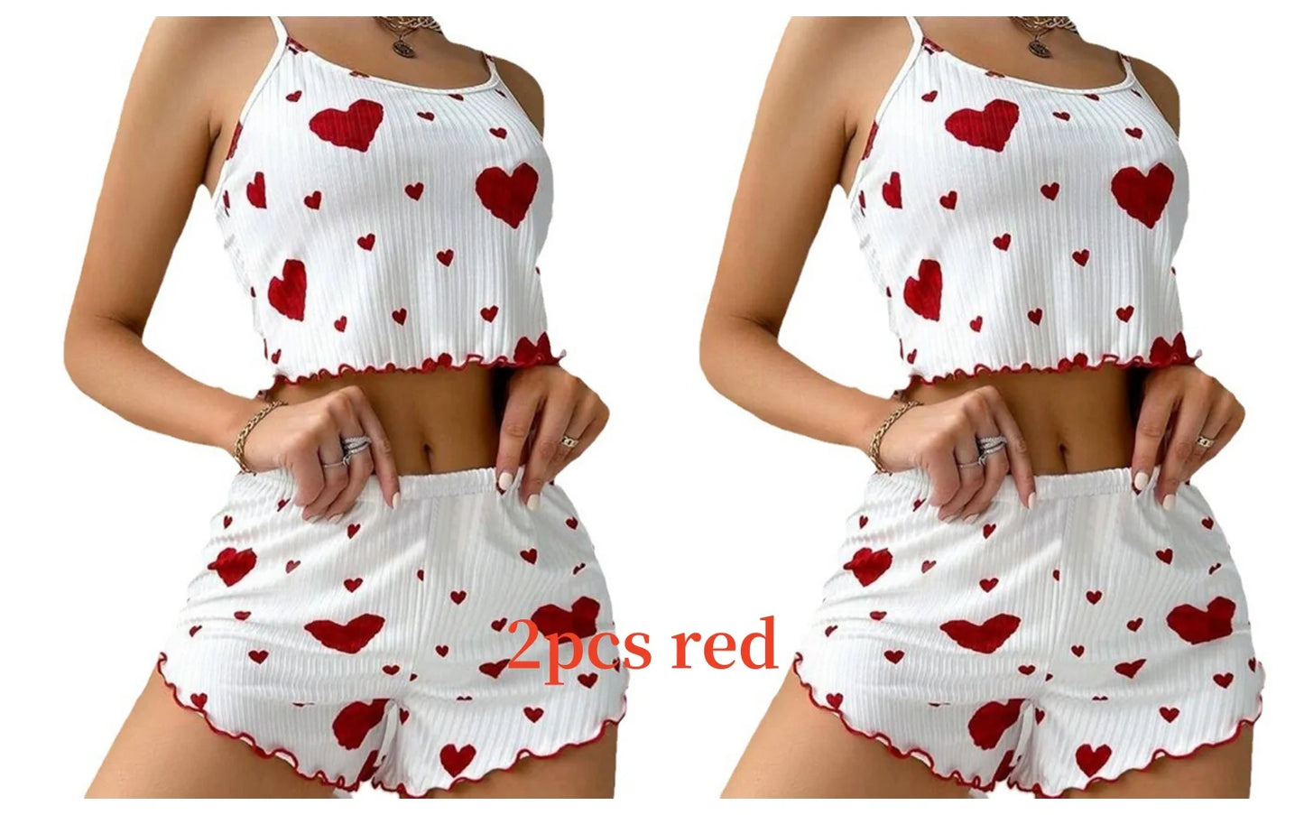Cute Heart Print Pajama Romper – Women’s Sleeveless Summer Lounge Wear