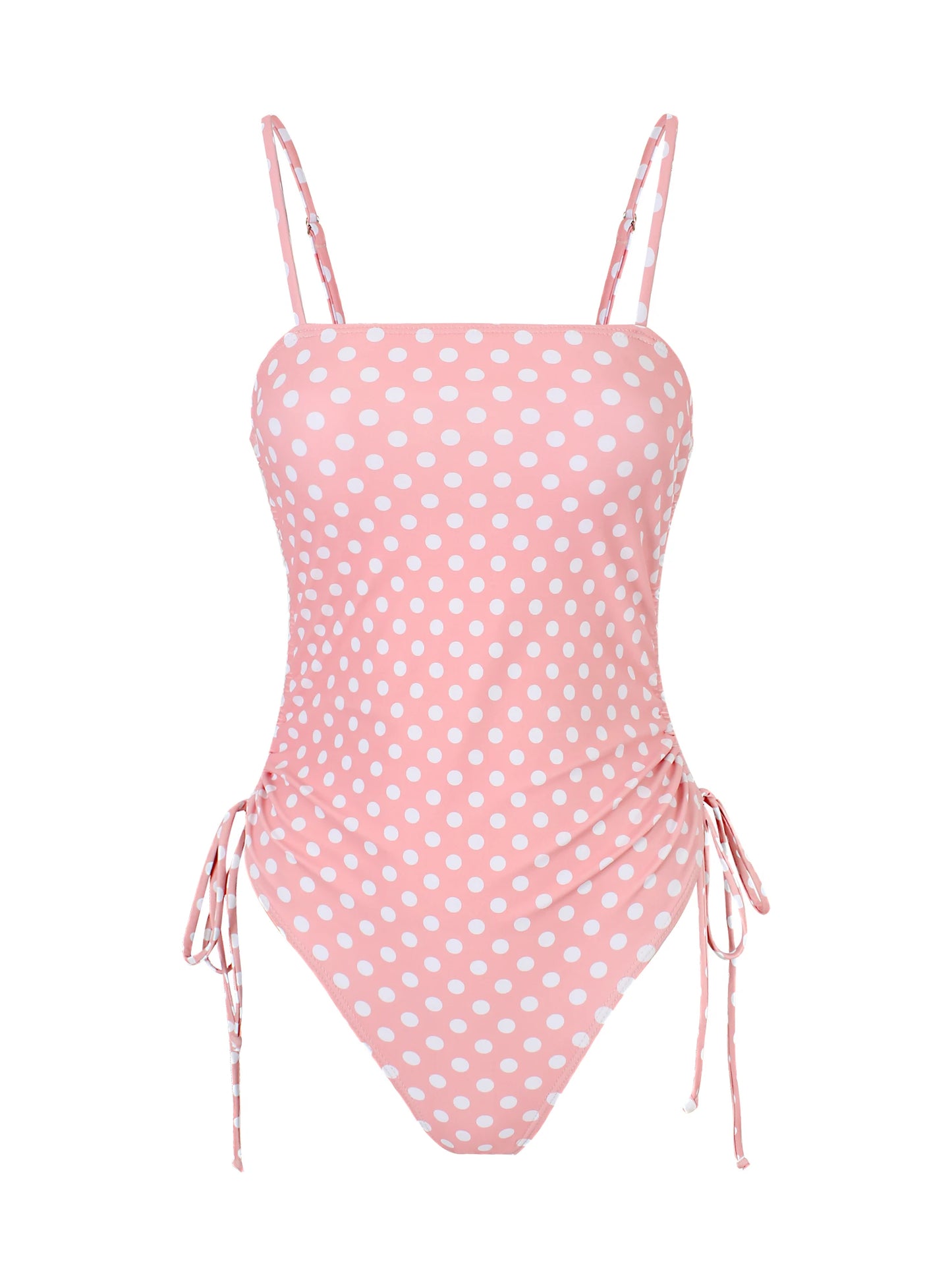 Pink Polka Dot High Cut Bikini Set Women Retro Ruched Swimwear Beach Outfit