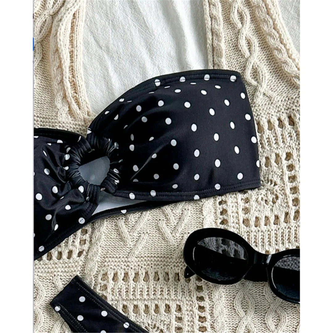Polka Dot Bandeau Brazilian Bikini Set Women Two Piece Swimsuit Retro Summer Swimwear