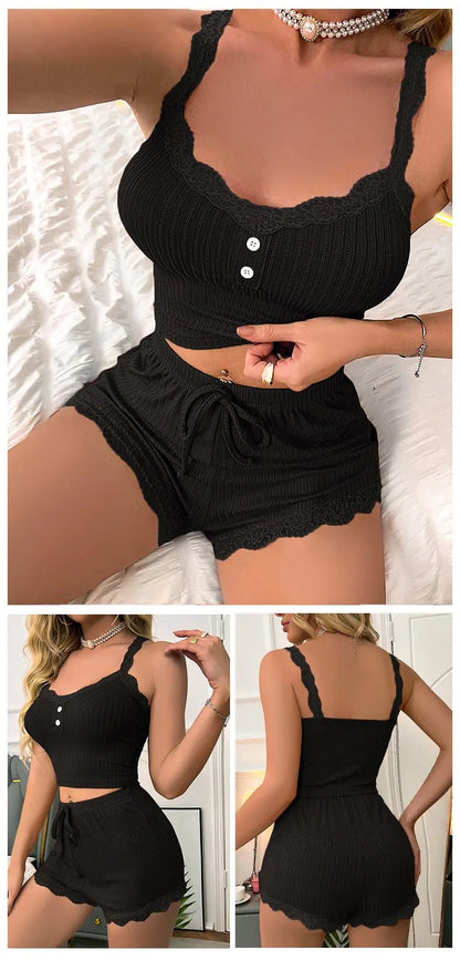 Women’s Summer Pajama Set – Sexy Sleepwear Lounge Set with Soft Trousers, Comfortable Nightwear for Women