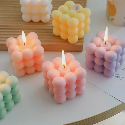 Aesthetic Bubble Cube Candle | Handmade Soy Wax Scented Candle for Home Decor