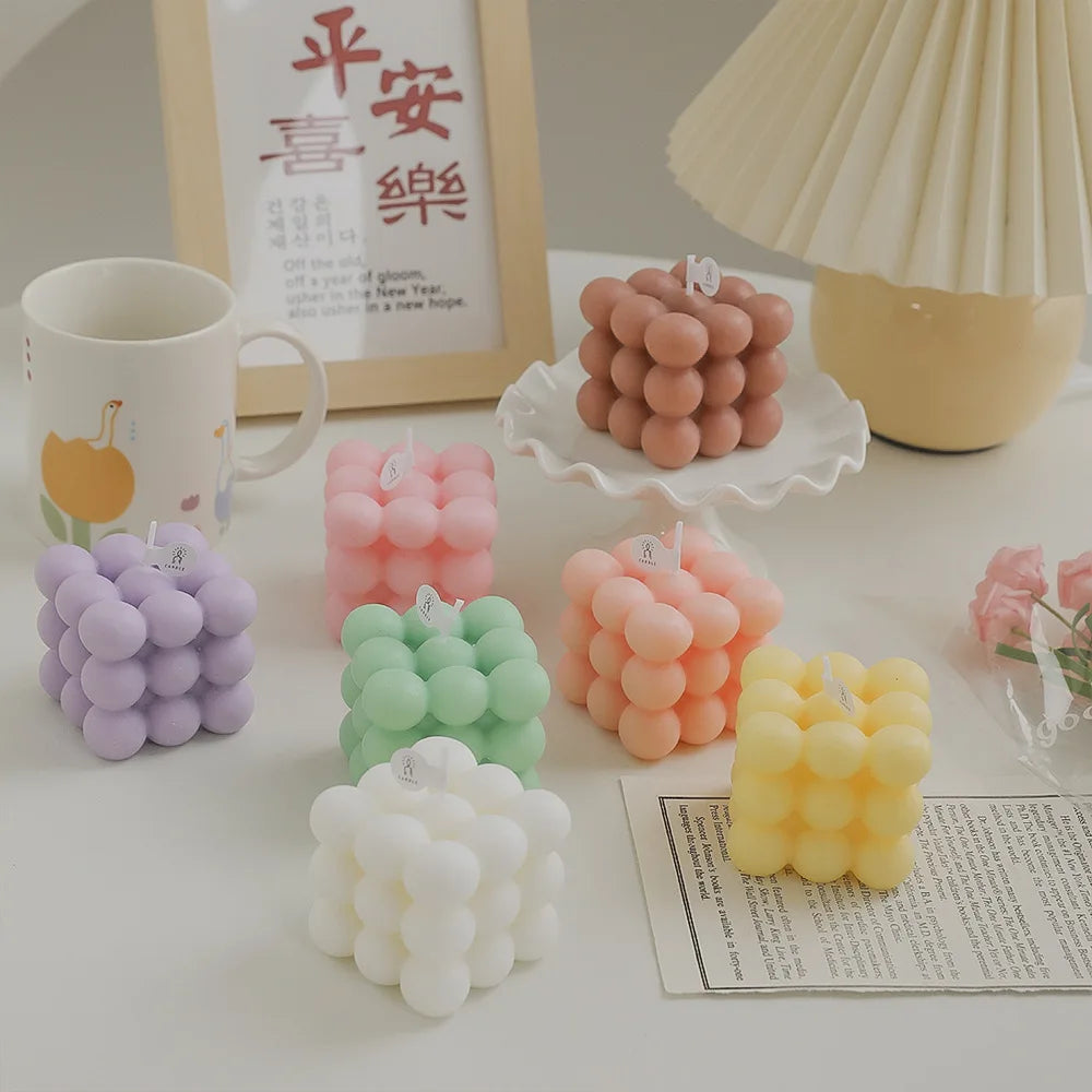 Aesthetic Bubble Cube Candle | Handmade Soy Wax Scented Candle for Home Decor