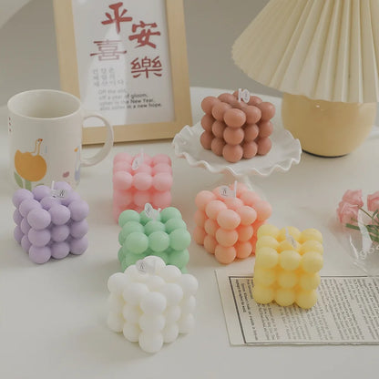 Aesthetic Bubble Cube Candle | Handmade Soy Wax Scented Candle for Home Decor