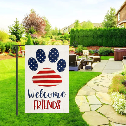 4th of July Garden Flag 12 x 18 Inch Yard Flags Cute Dog Paw Garden Flag for Outside Welcome Friends
