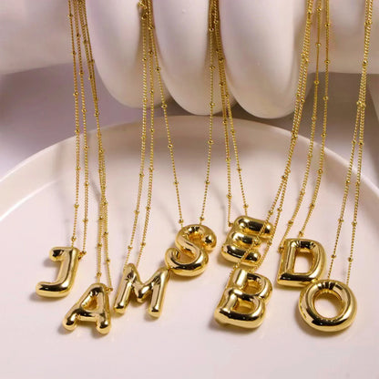 Personalized Bubble Initial Necklace – Gold Letter Pendant Necklace for Women Trendy Jewelry