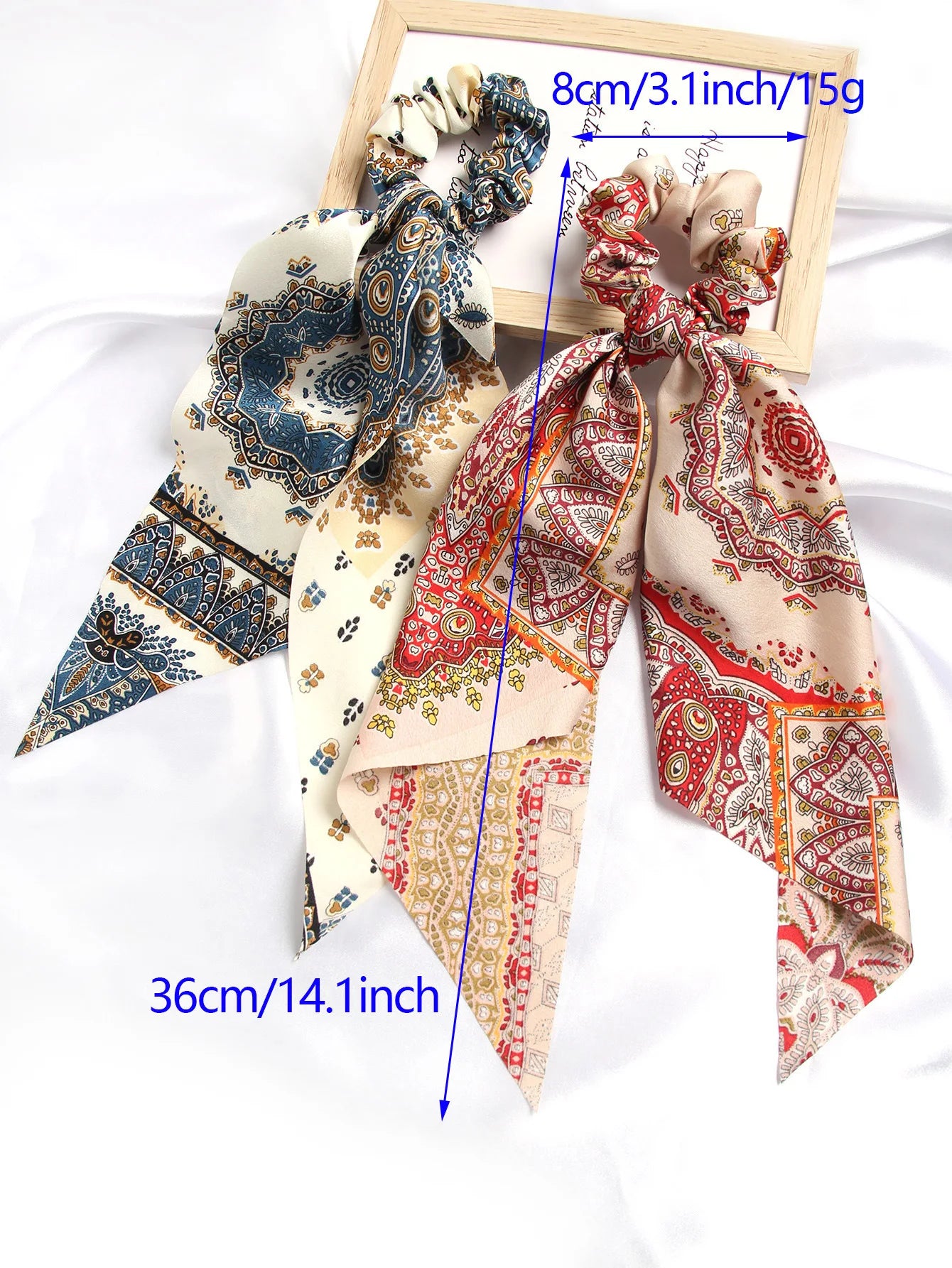 Boho Scarf Hair Scrunchies – Printed Ribbon Hair Tie Set