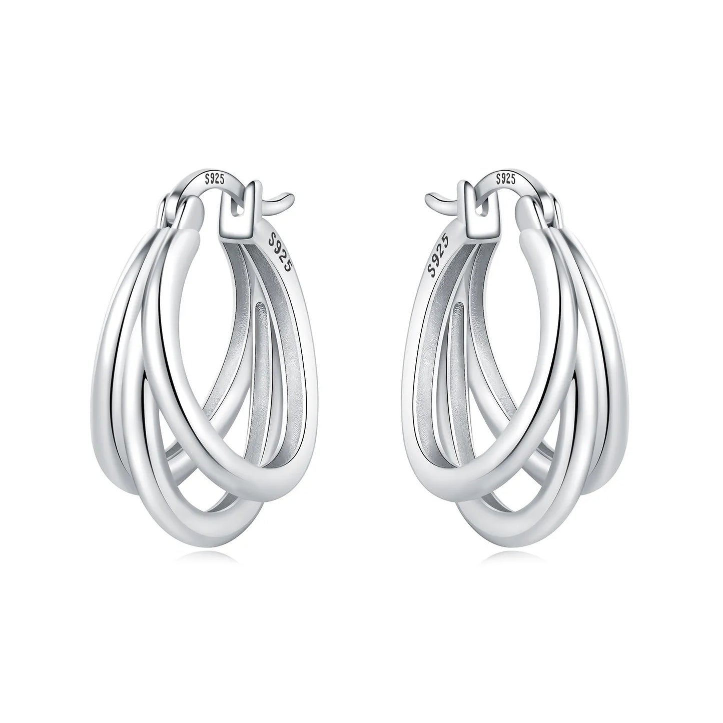 925 Sterling Silver Hoop Earrings – Minimalist Layered Huggie Earrings for Women