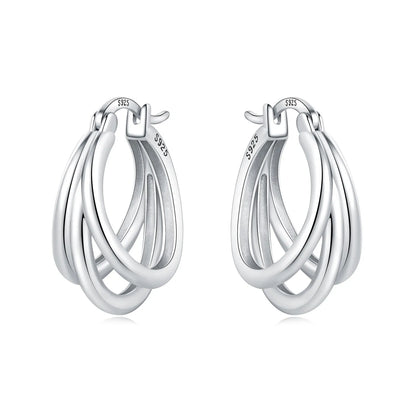 925 Sterling Silver Hoop Earrings – Minimalist Layered Huggie Earrings for Women