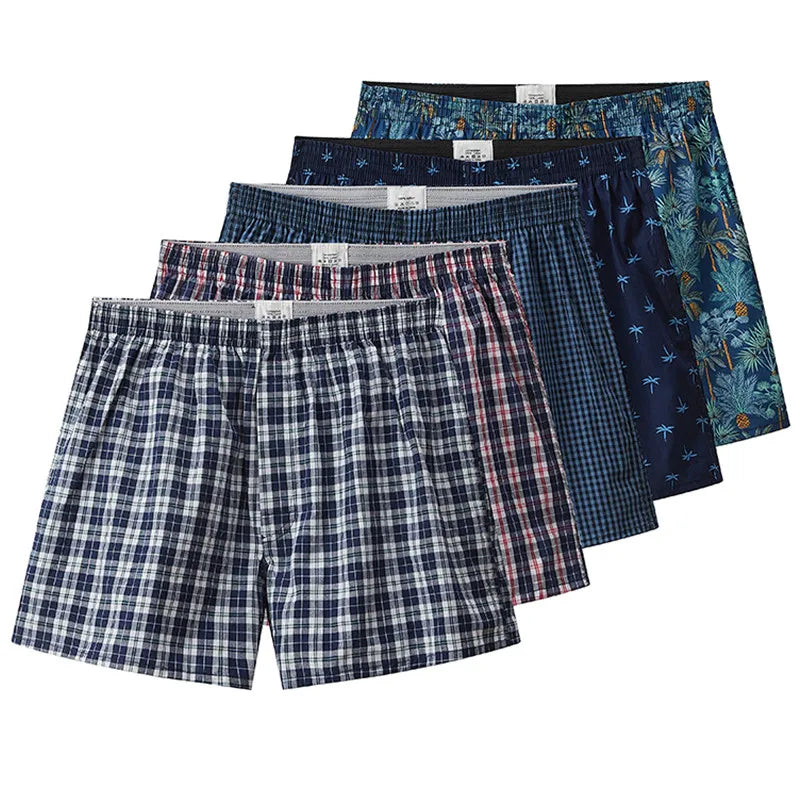 Men’s Cotton Boxer Shorts Pack – Soft Plaid Printed Loose Fit Breathable Underwear for Everyday Comfort