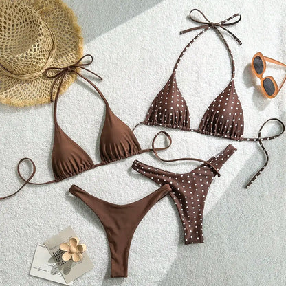 Retro Polka Dot Triangle Bikini Set Women Vintage Two Piece Swimsuit Summer Beachwear