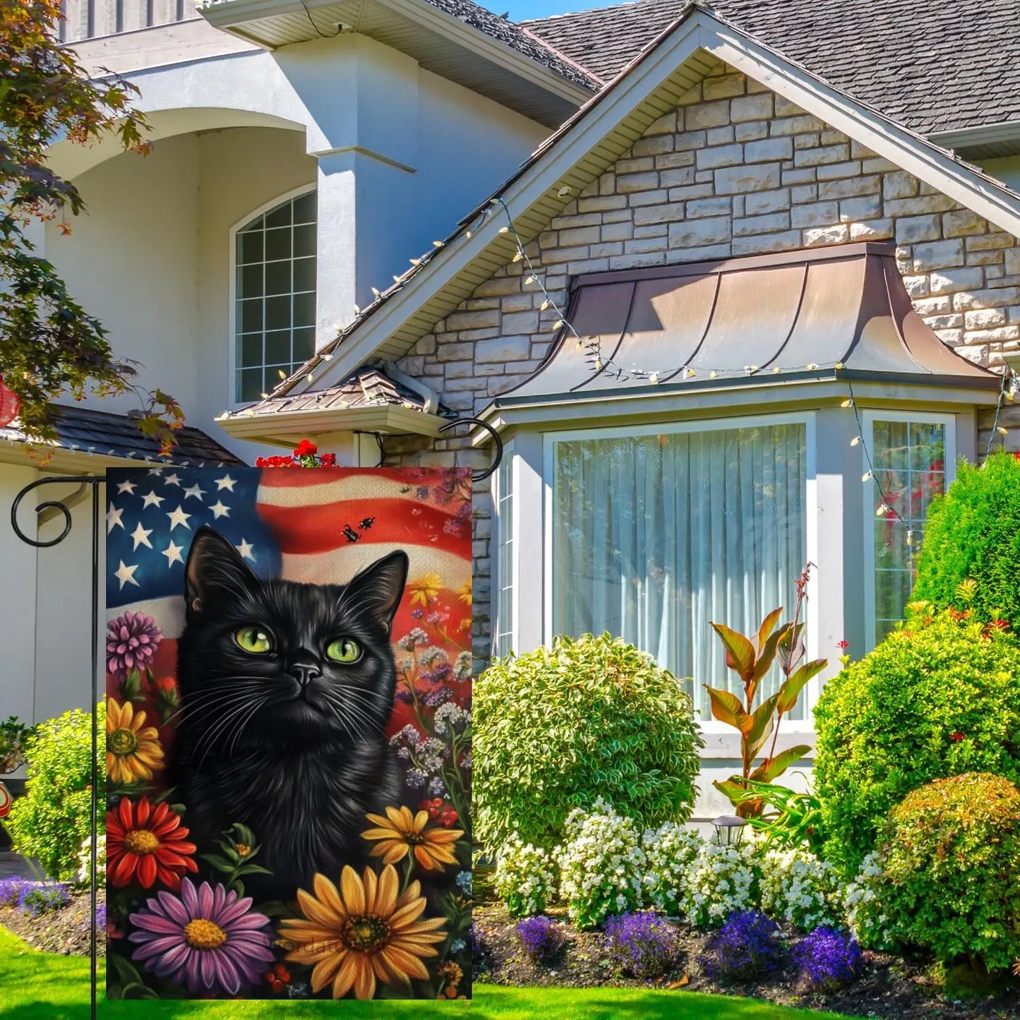 Black Cat Patriotic Decorative Garden Flag 4th of July Flower Yard Outside Decoration