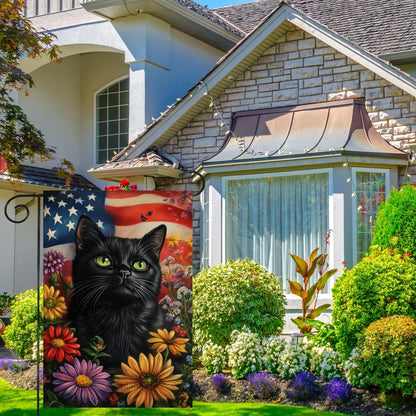 Black Cat Patriotic Decorative Garden Flag 4th of July Flower Yard Outside Decoration